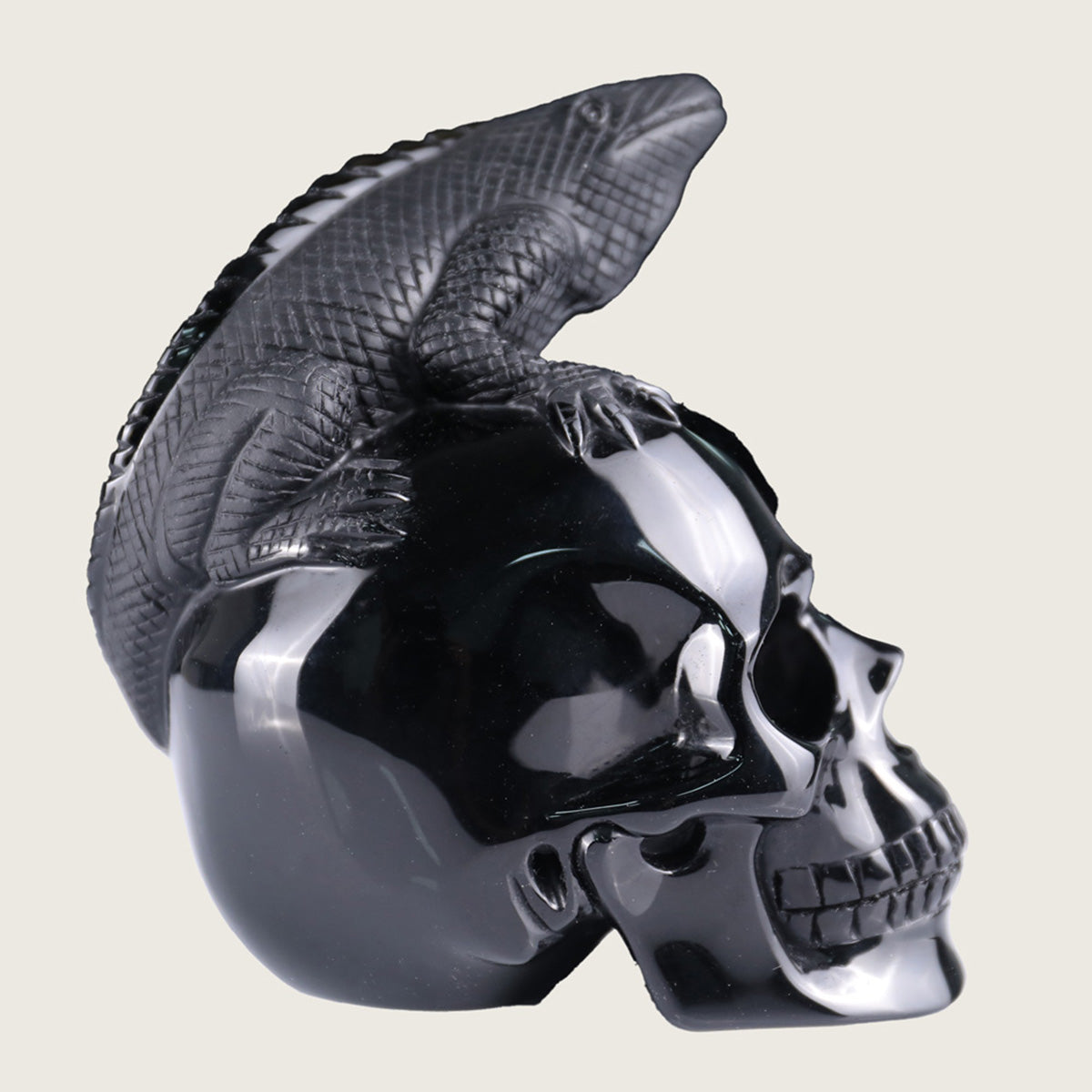4.7" Black Obsidian Lizard Skull Carving  #SCS0011