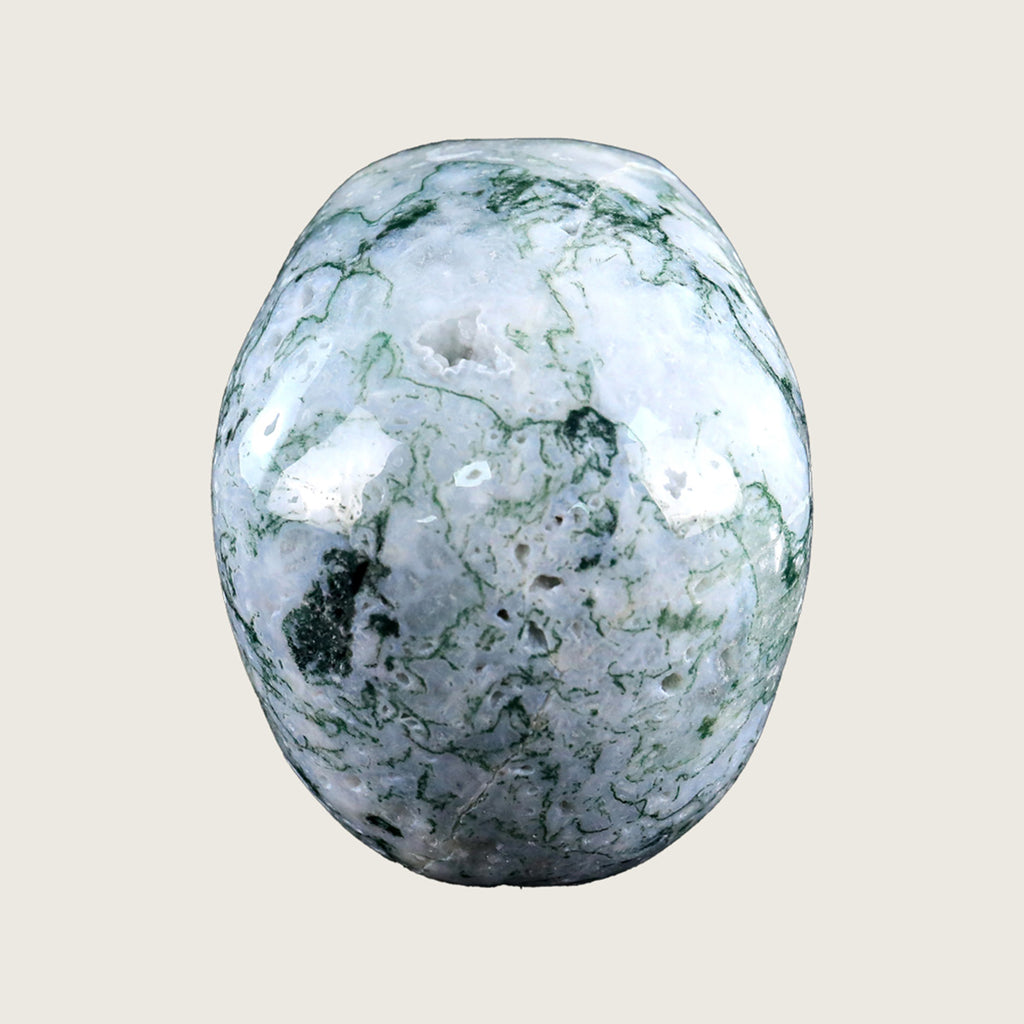 4.5" Moss Agate Human Skull Carving  #SKH45001