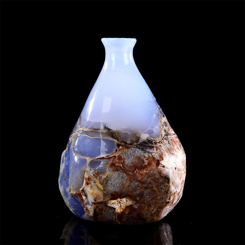 4.3" Blue Chalcedony Crystal Vase Carving  #CHA0035