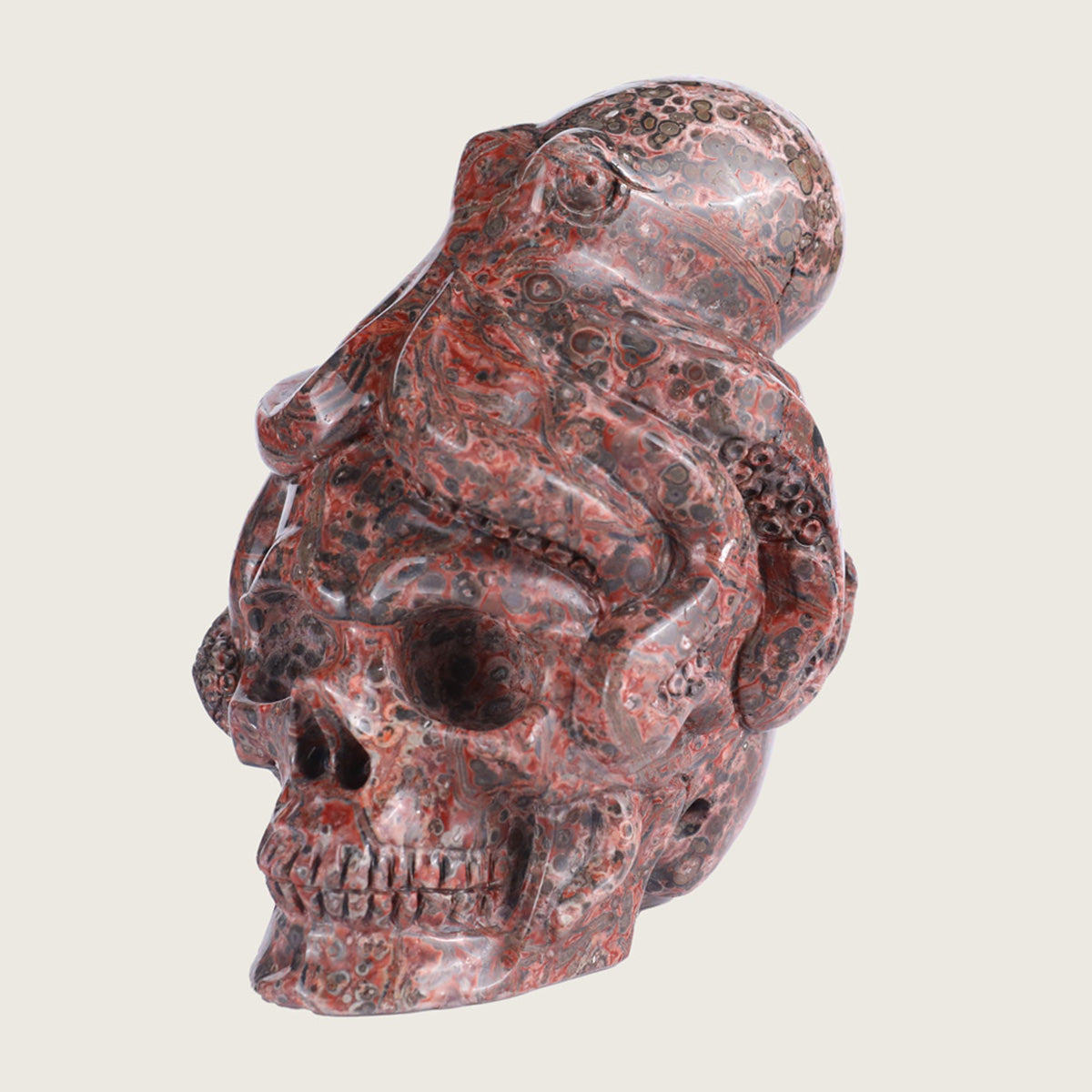 4.2" Leopard Jasper Octopus & Skull Carving  #SCS0010