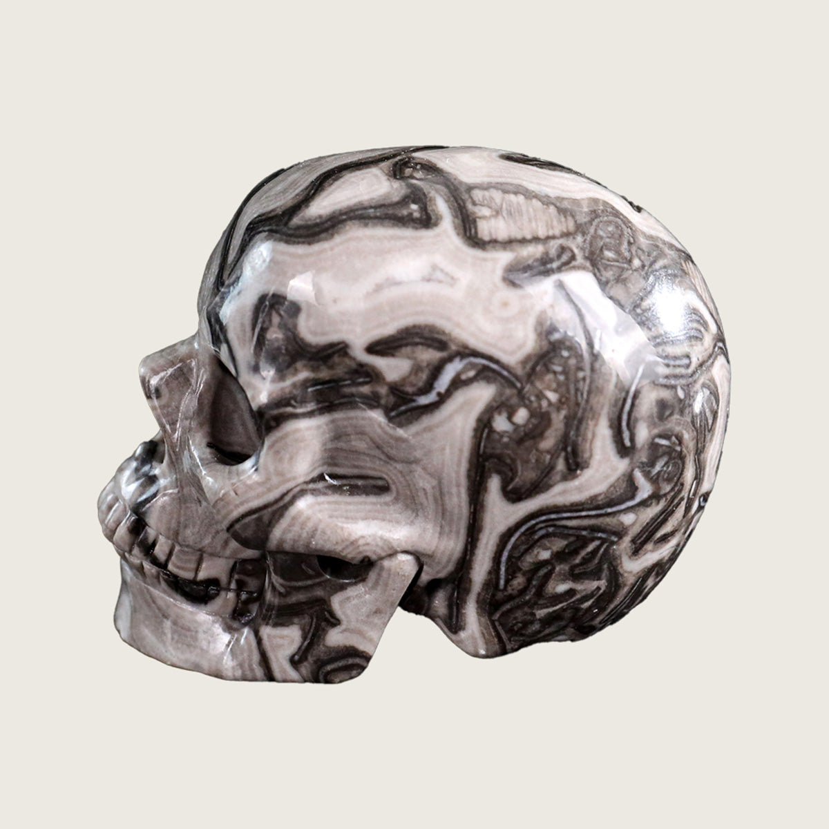 3.0" Black Crazy Agate Crystal Skull Carving  #SKH30026