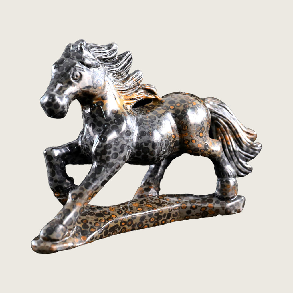 5.8" Leopard Skin Jasper Horse Carving  #CTC0024