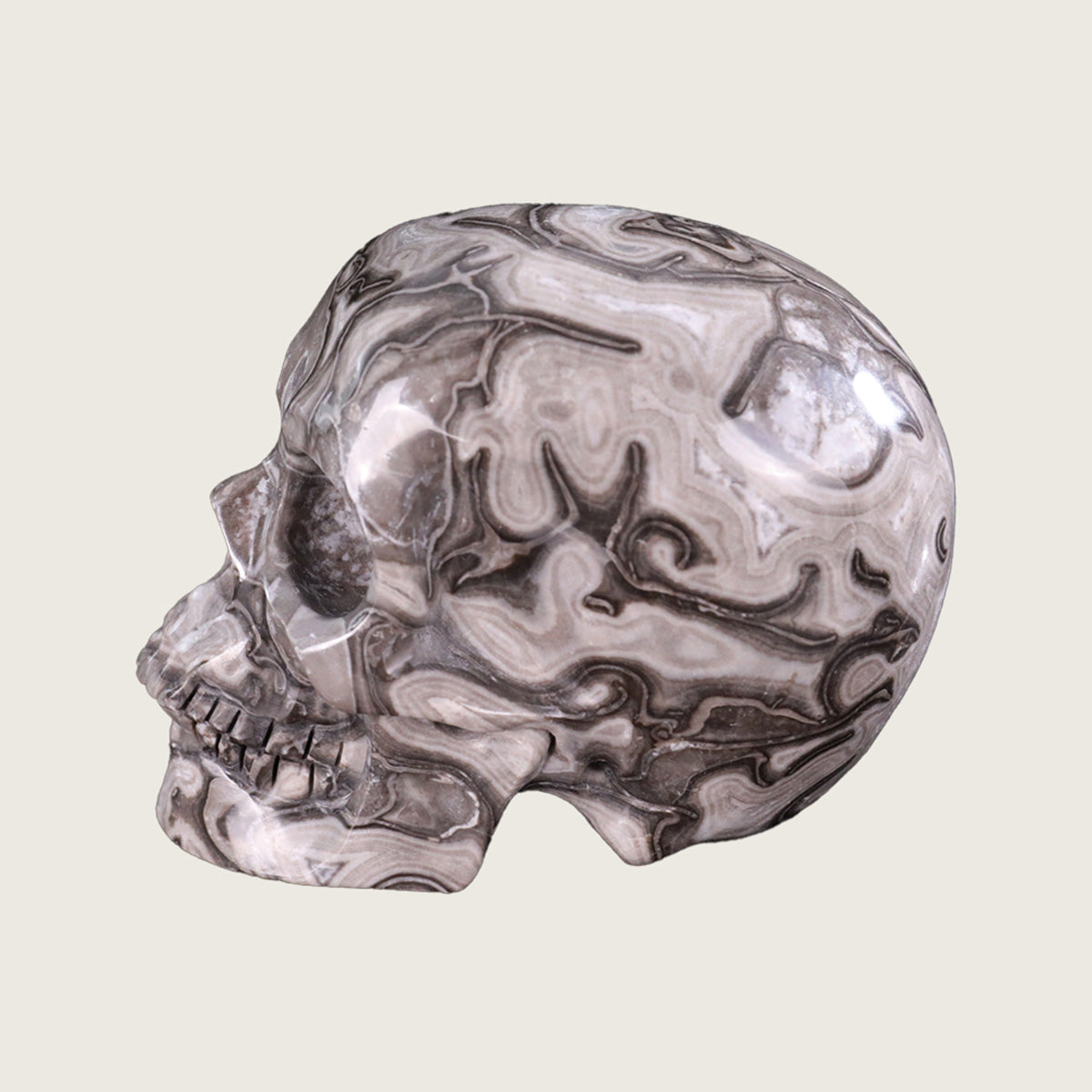 4.5" Black Crazy Agate Crystal Skull Carving  #SKH45015