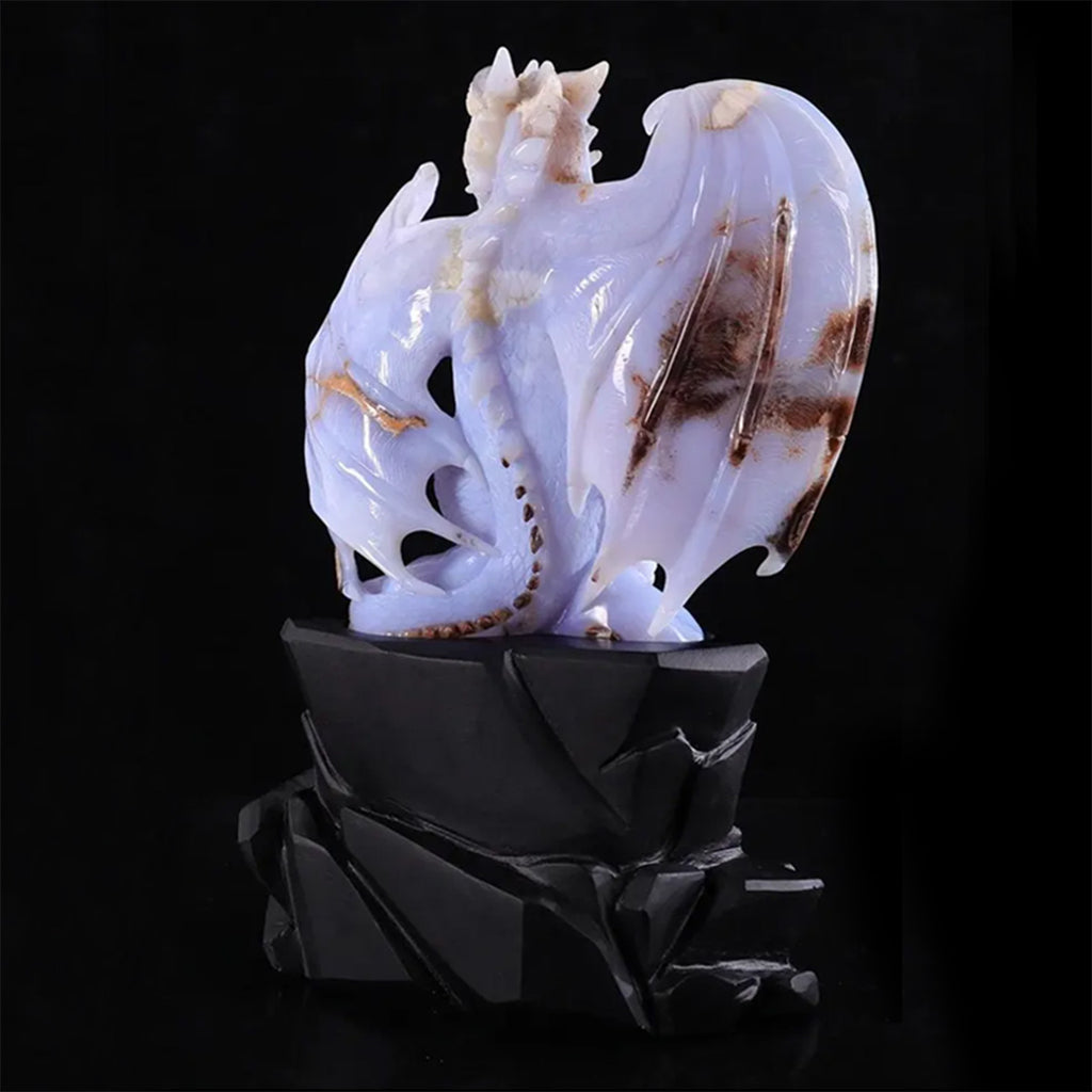 8.5" Blue Chalcedony Dragon with Orb  #CTC0083