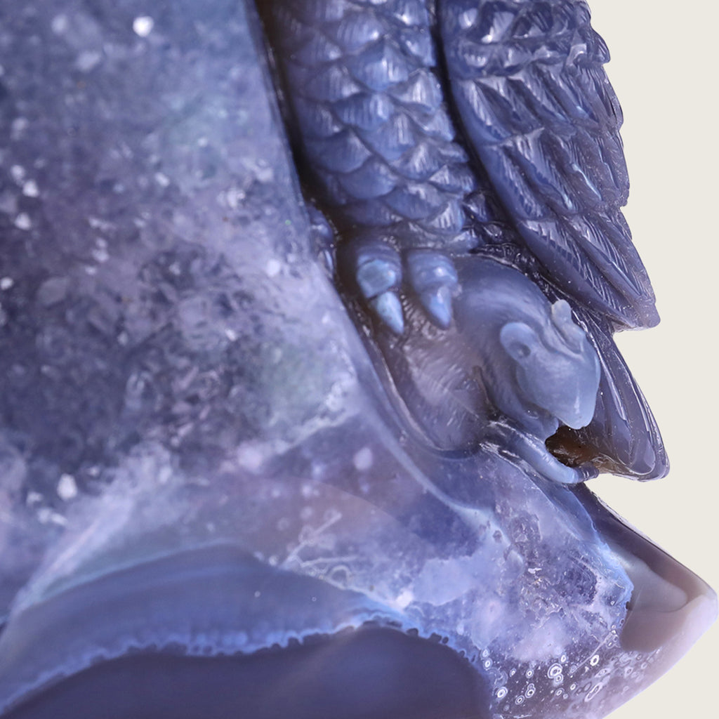 6.1"Druzy Agate Geode Moon and Owl Carving  #GDC0019