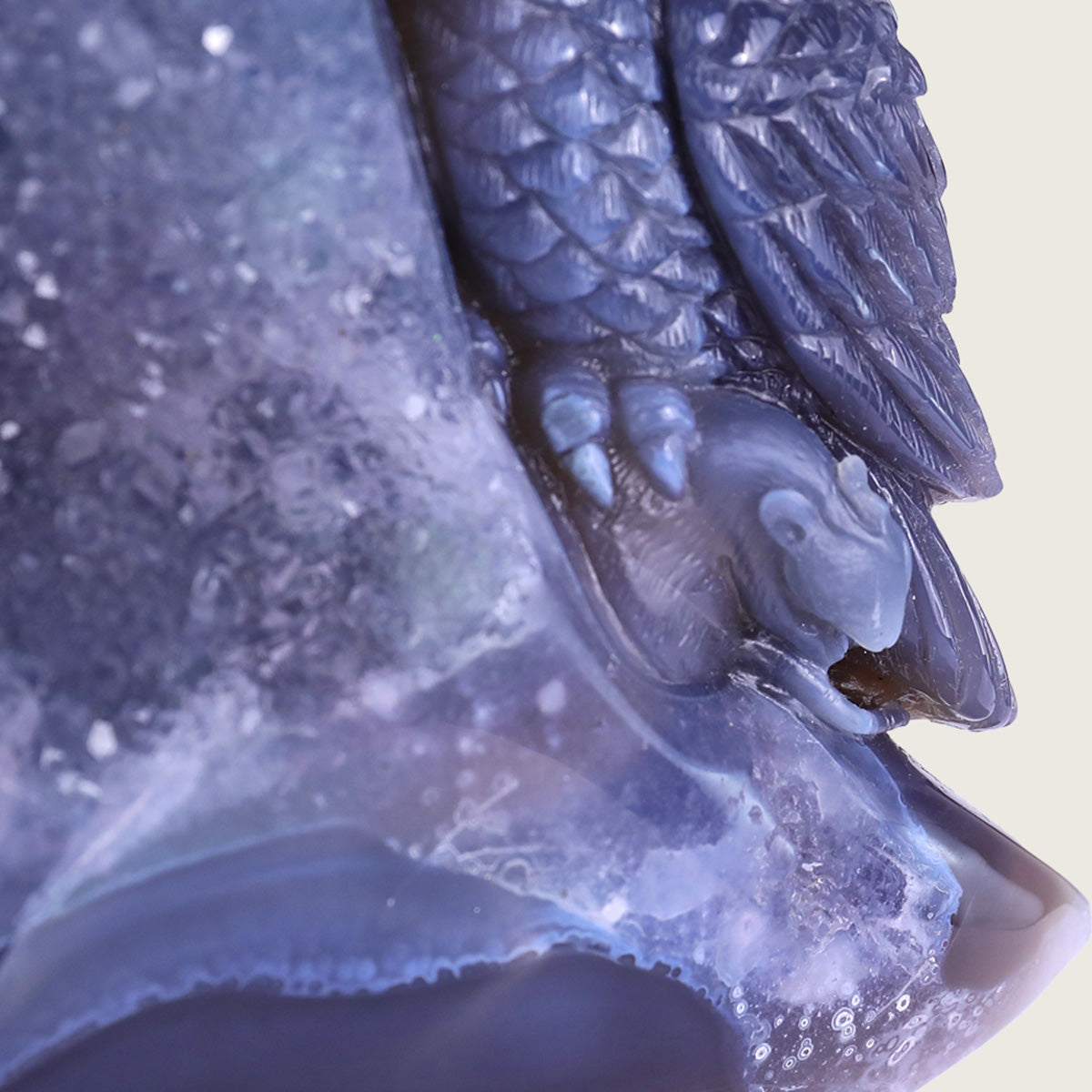 6.1"Druzy Agate Geode Moon and Owl Carving  #GDC0019