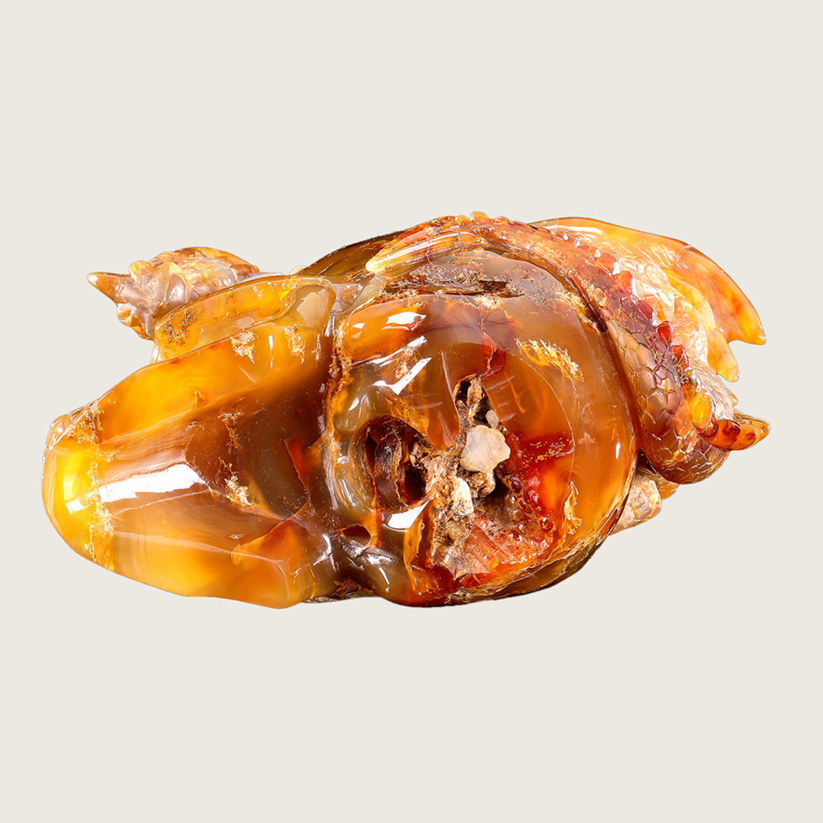 6.5" Rare Carnelian Skull & Pterosaur Carving  #SCS0003