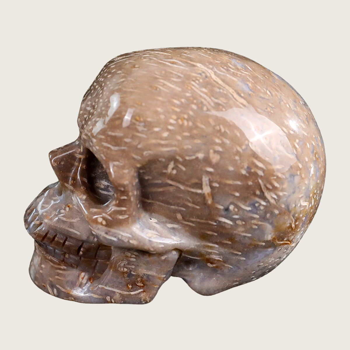 2.2" Coral Fossil Jade Human Skull Carving  #SKH22011
