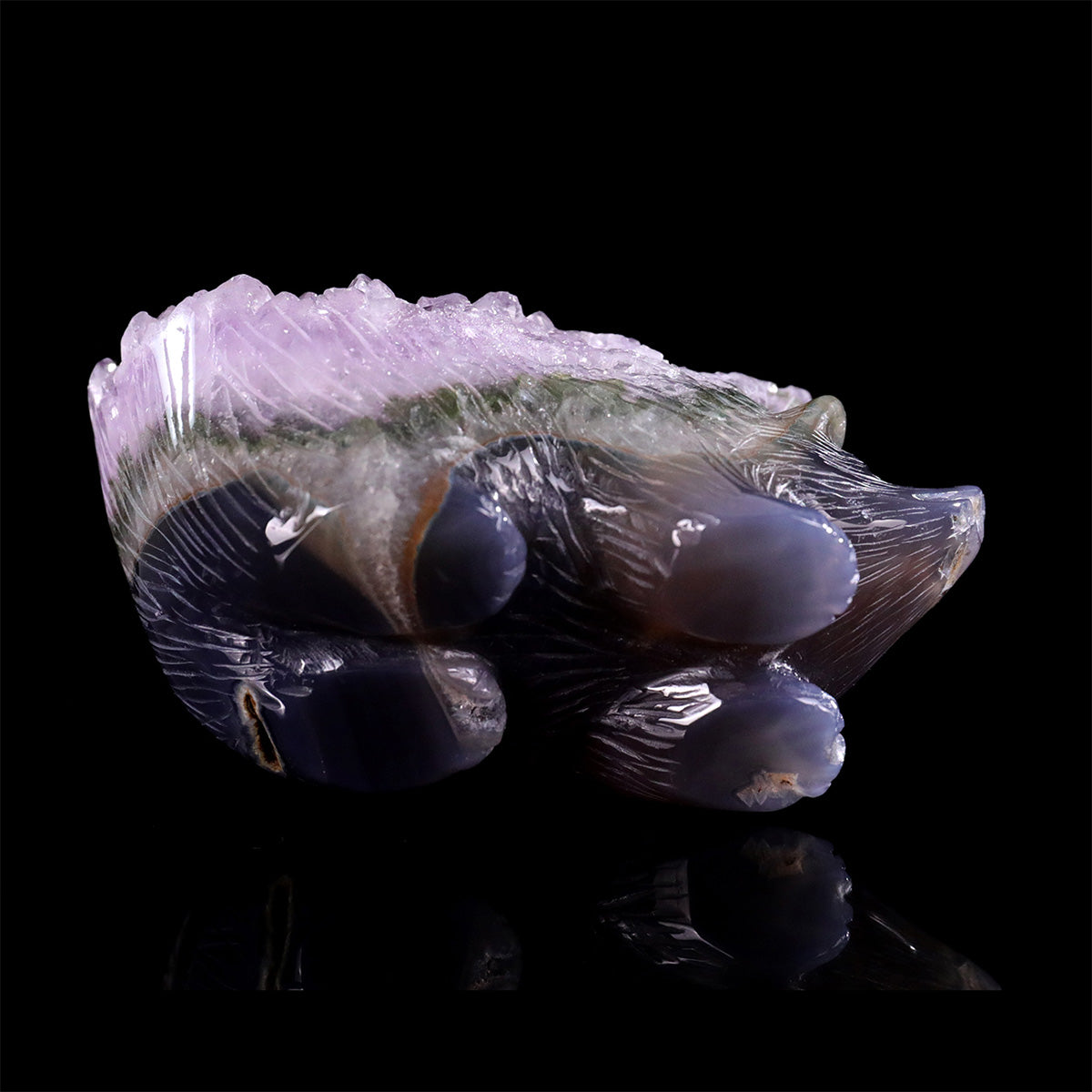 3.6" Amethyst Cluster Hedgehog Carving  #GDC0024