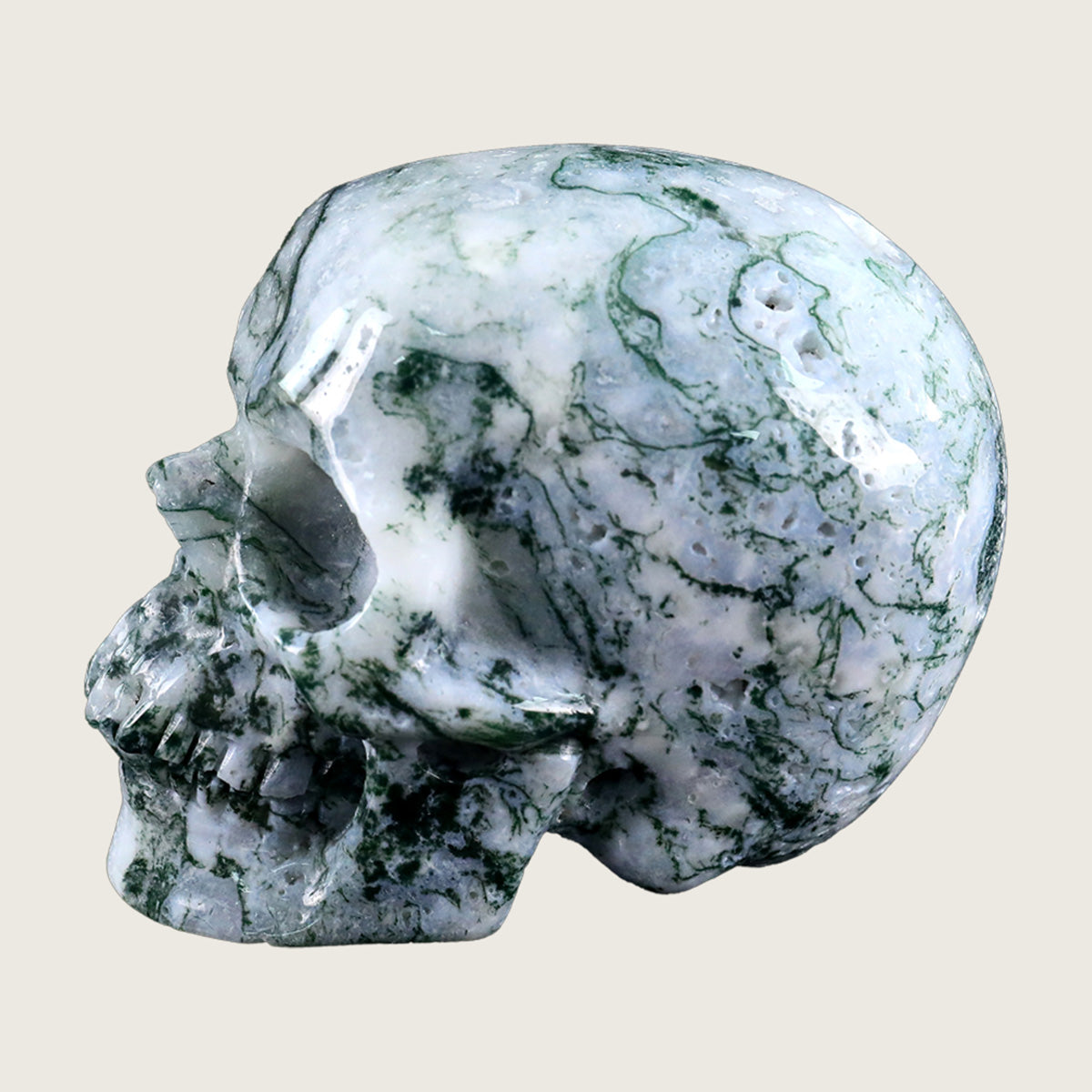 4.5" Moss Agate Human Skull Carving  #SKH45001