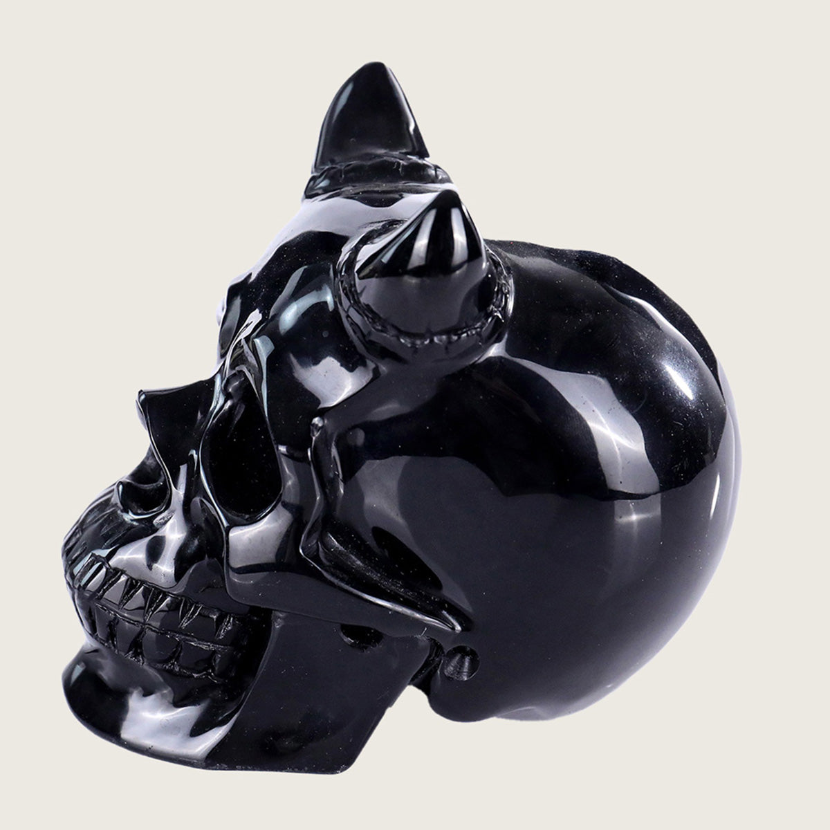 4.6" Black Obsidian Skull with Horn #SCS0009