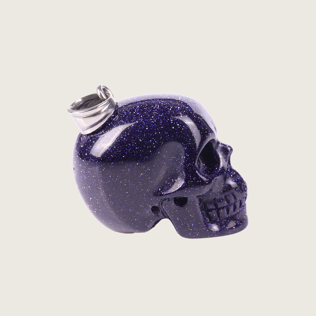 1.1" Blue Goldstone Skull Pendant Carving  #CSC0022