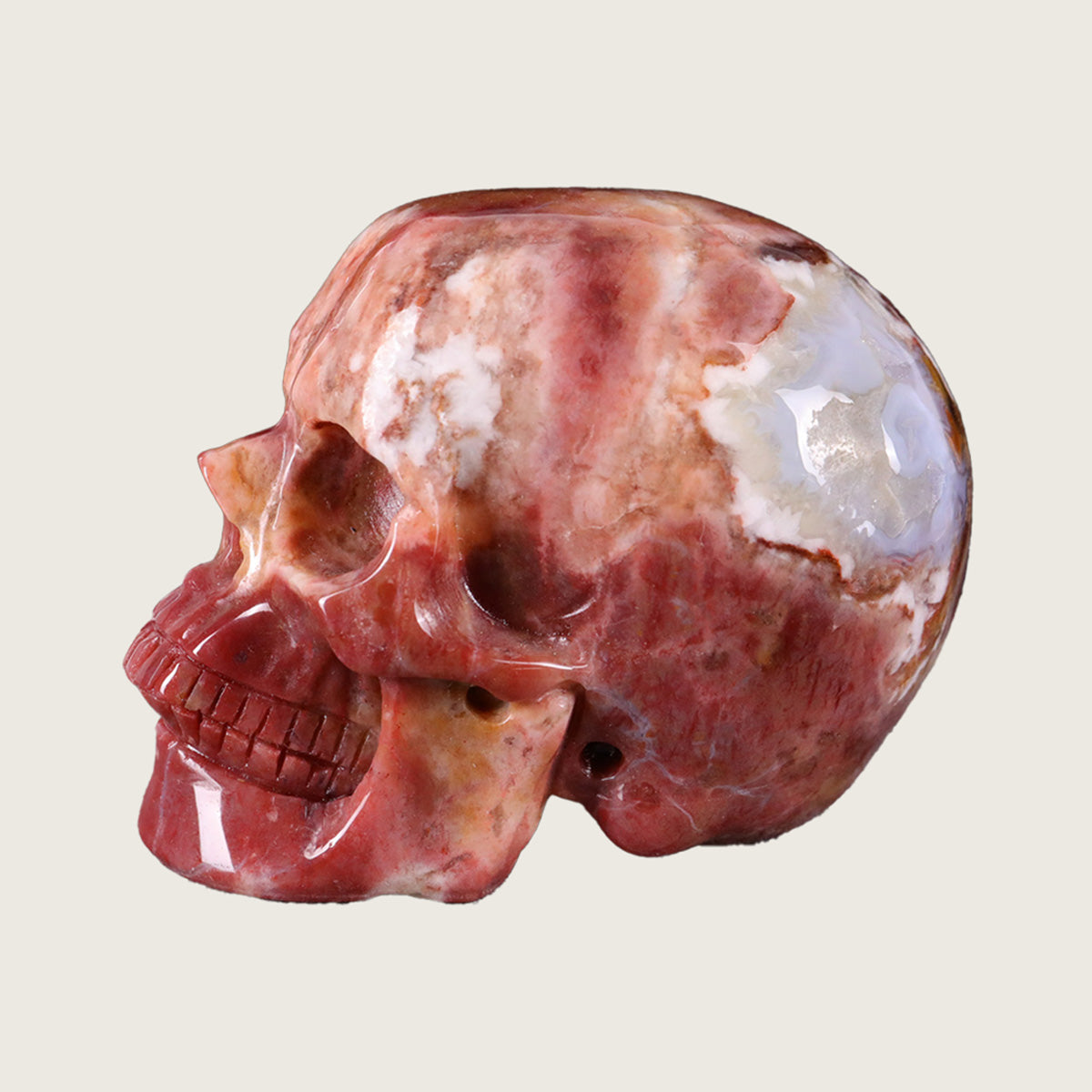 3.0" Chalcedony Jasper Human Skull Carving  #SKH30021