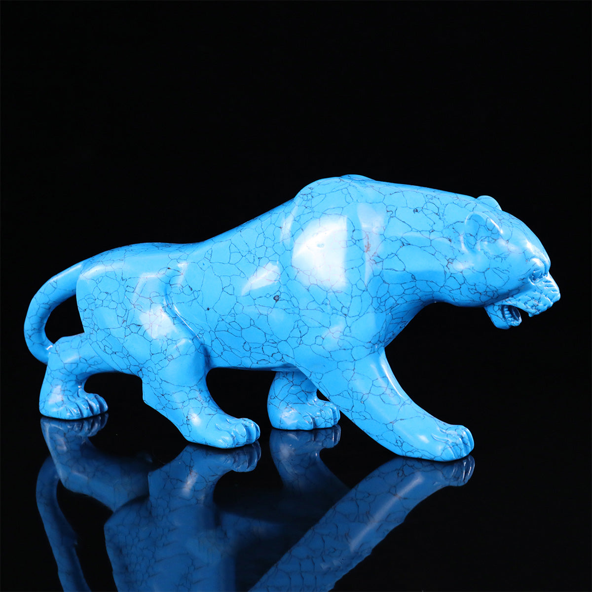 12.0" Synthetic Turquoise Leopard Carving  #CTC0065
