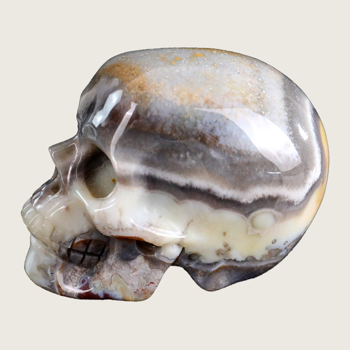 2.2" Red Crazy Lace Agate Human Skull Carving  #SKH22005