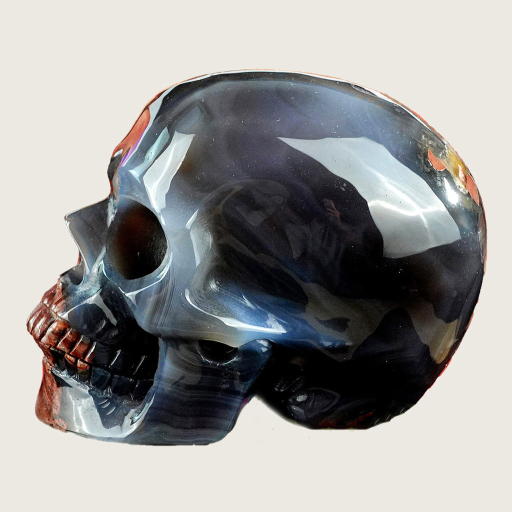 4.5" Volcanic Agate Crystal Skull Carving  #SKHVA4501