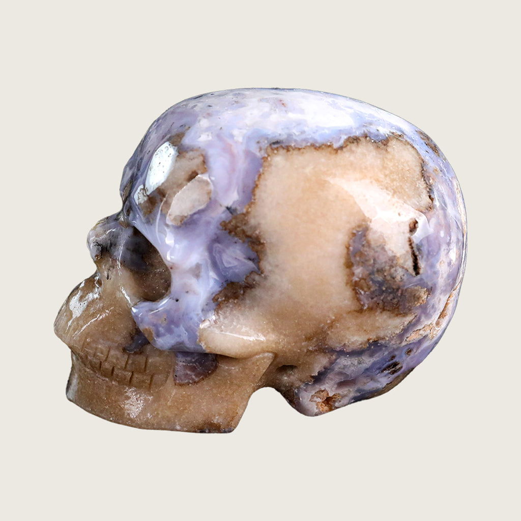 3.0" Blue Flower Agate Crystal Skull Carving  #SKH30034