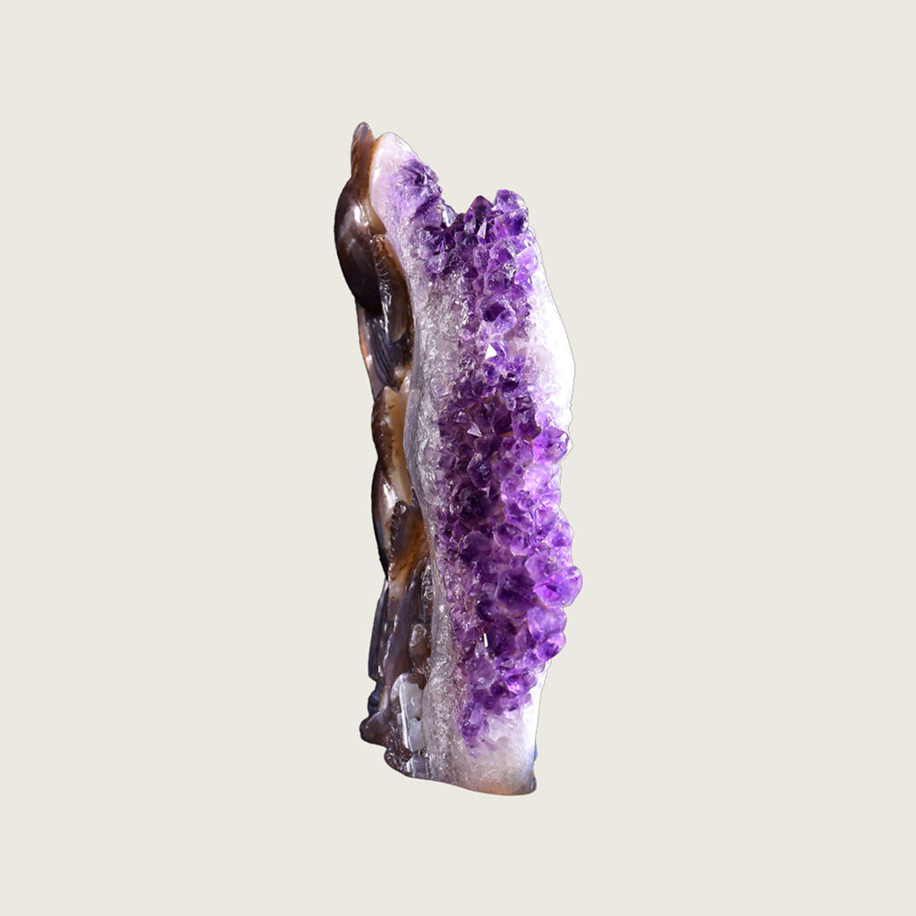 6.1" Amethyst Druse Agate Fishes Carving  #GDC0015