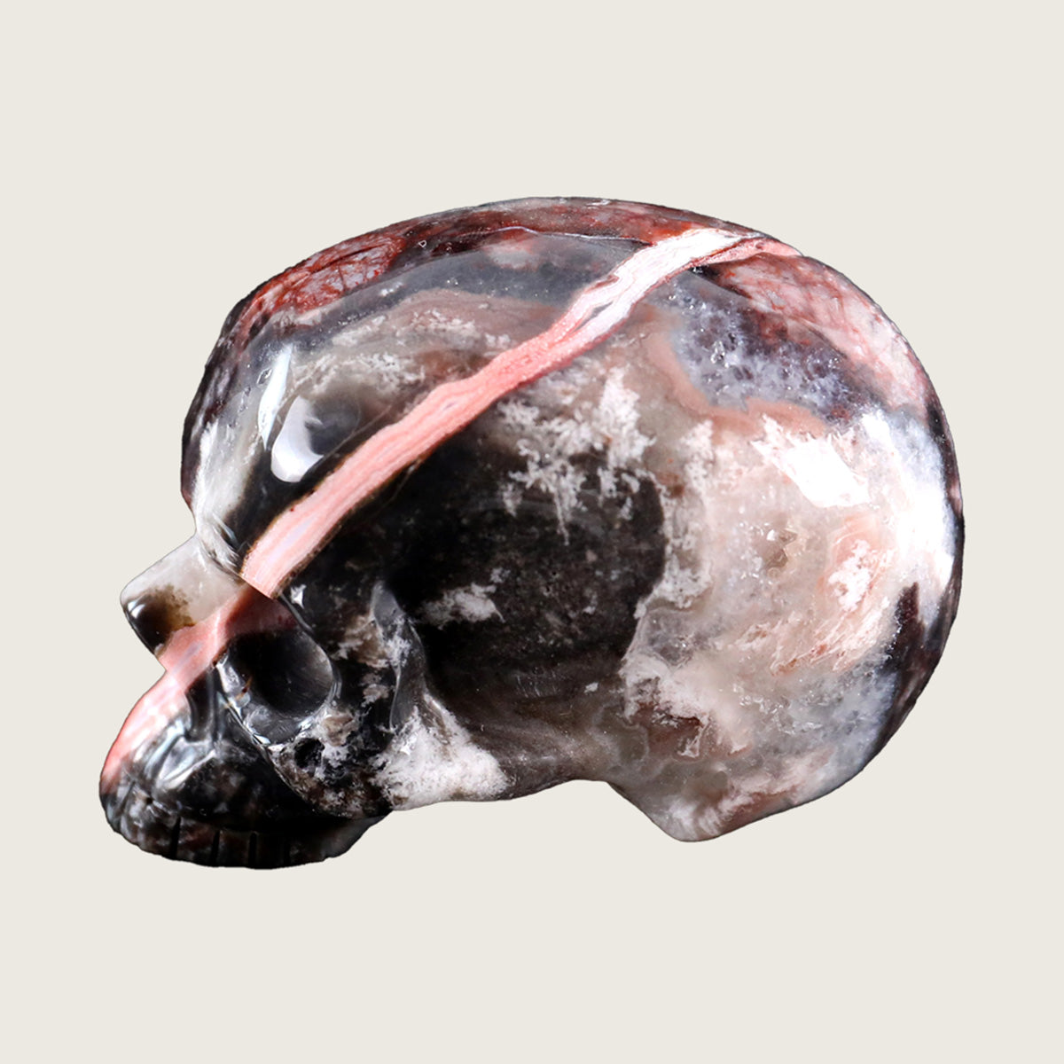 2.8" Red Crazy Lace Agate Jawless skull Carving  #CSC0012