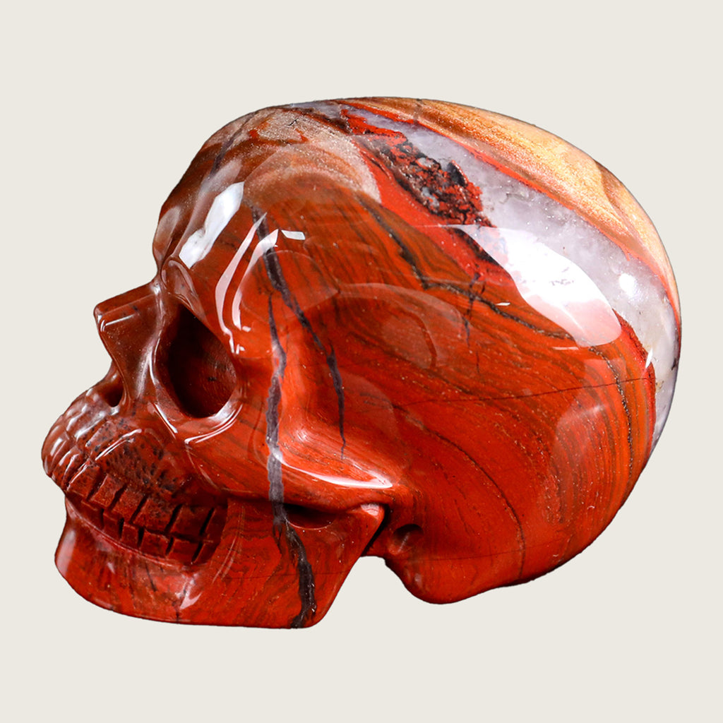 3.0" Red Jasper Human Skull Carving  #SKH30004