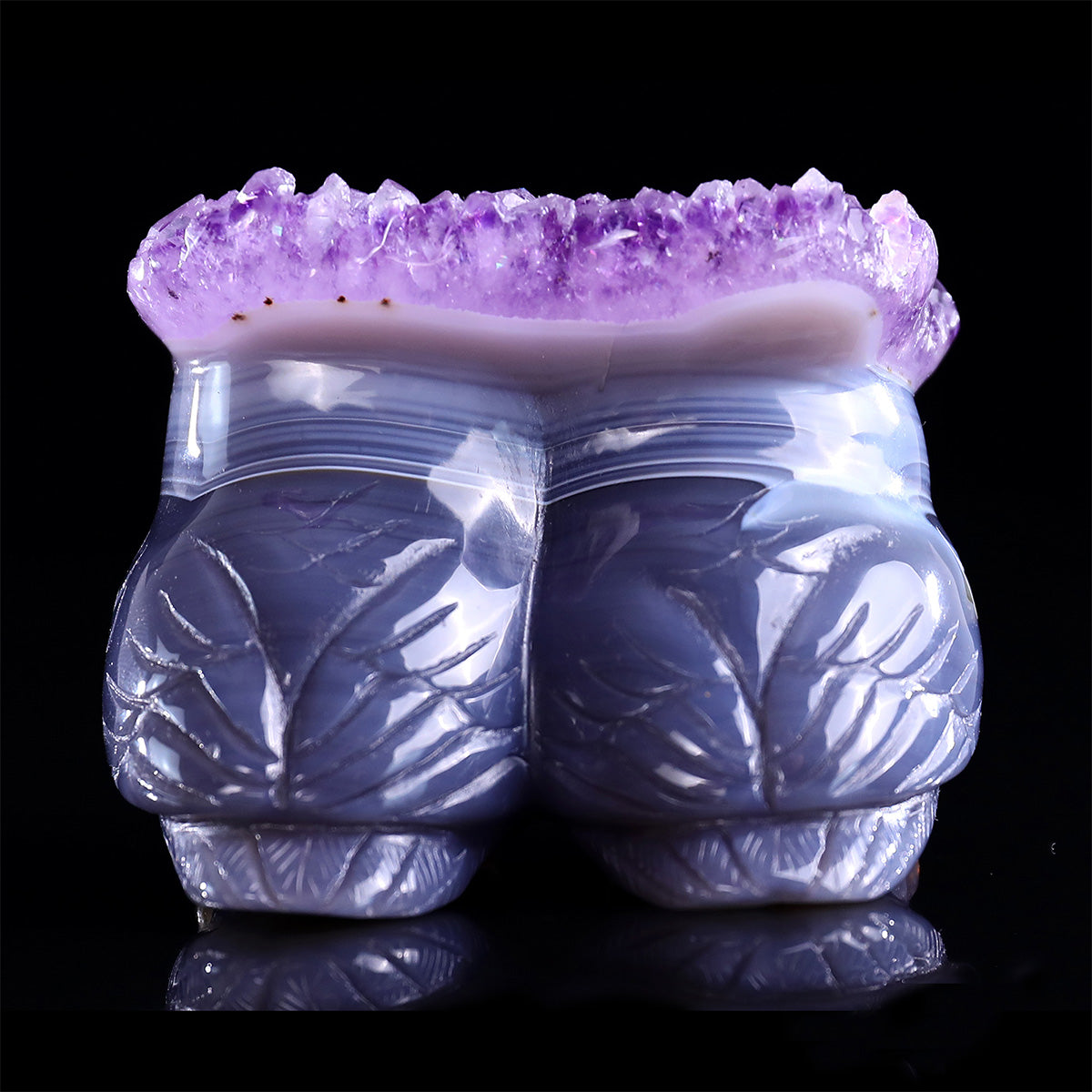 3.0" Amethyst Druzy Pair of Owls Carving  #GDC0029