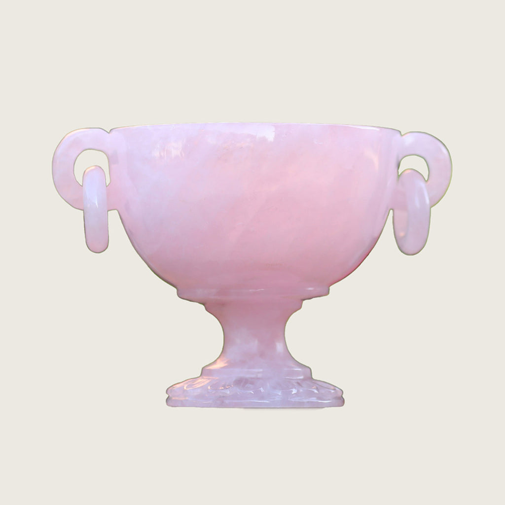 8.7" Rose Quartz Candy Bowl with Lid Carving  #CTC0004