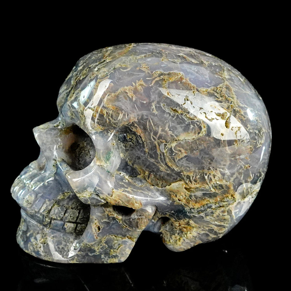 3.0" Moss Agate Crystal Skull Carving  #SKH30113