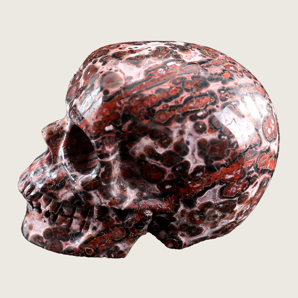 2.2" Red Leopard Skin Human Skull Carving  #SKH22001