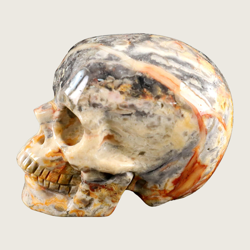 3.0" Crazy Agate Human Skull Carving  #SKH30001