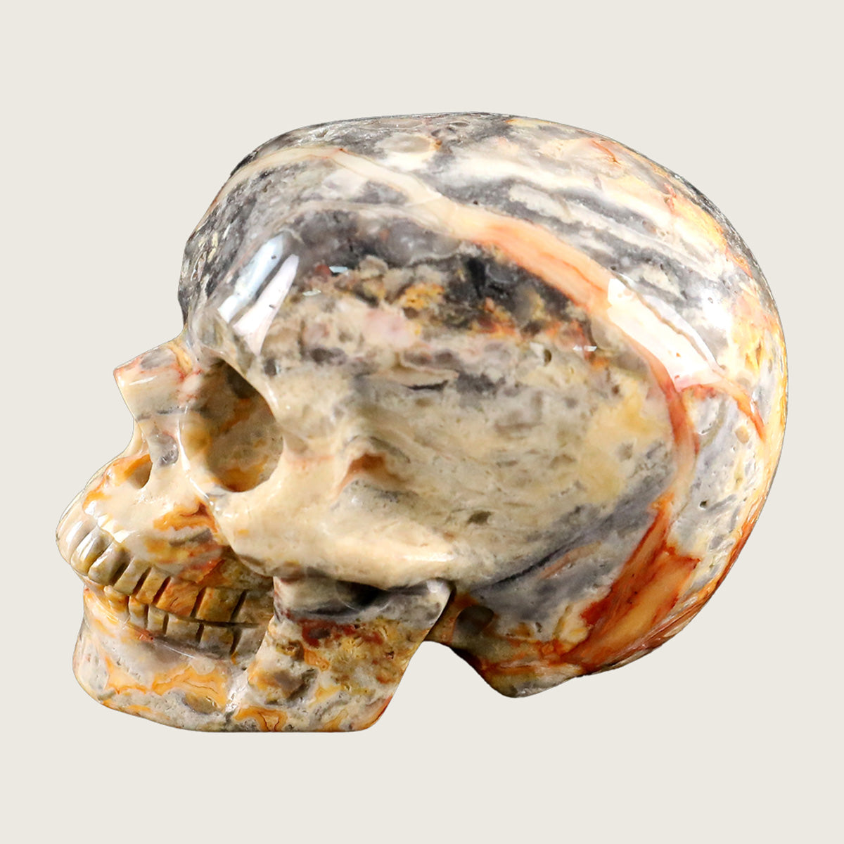 3.0" Crazy Agate Human Skull Carving  #SKH30001