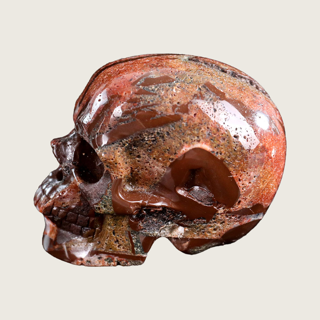 3.0" Red Crazy Lace Agate Crystal Skull Carving  #SKH30029