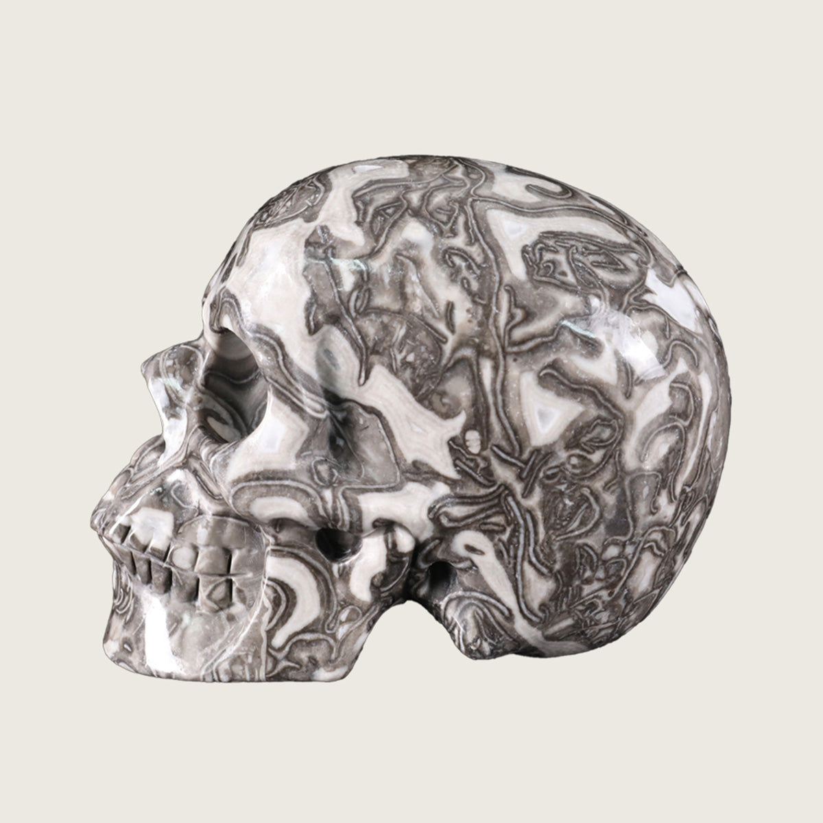 4.5" Black Crazy Agate Crystal Skull Carving  #SKH45011