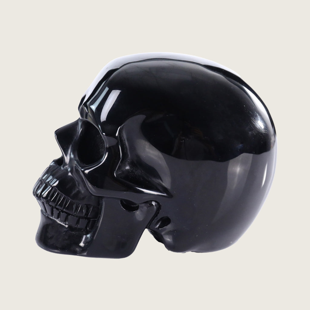 3.0" Black Obsidian Human Skull Carving  #SKH30025