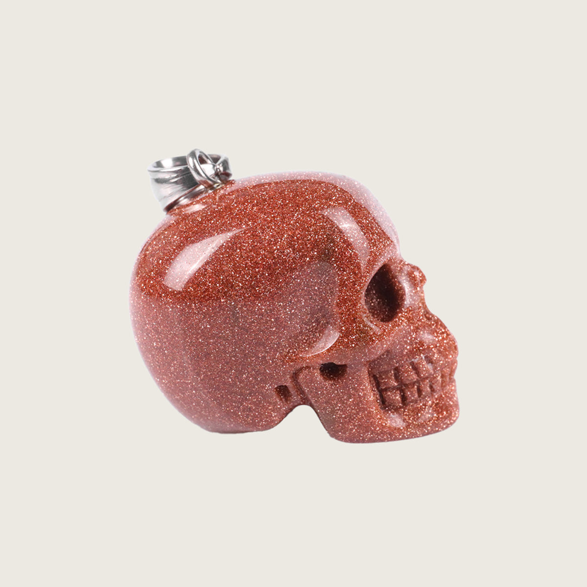 1.1" Brown Goldstone Skull Pendant Carving  #CSC0021