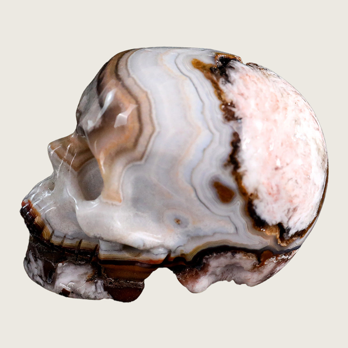 2.2" Red Crazy Lace Agate Human Skull Carving  #SKH22009