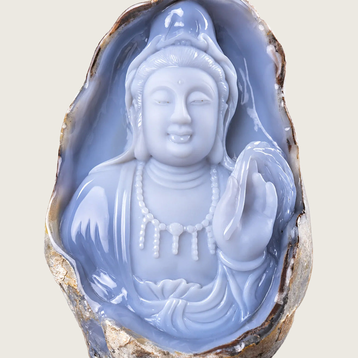 7.2" Blue Chalcedony Kwan-Yin Sculpture Carving  #CTC0039