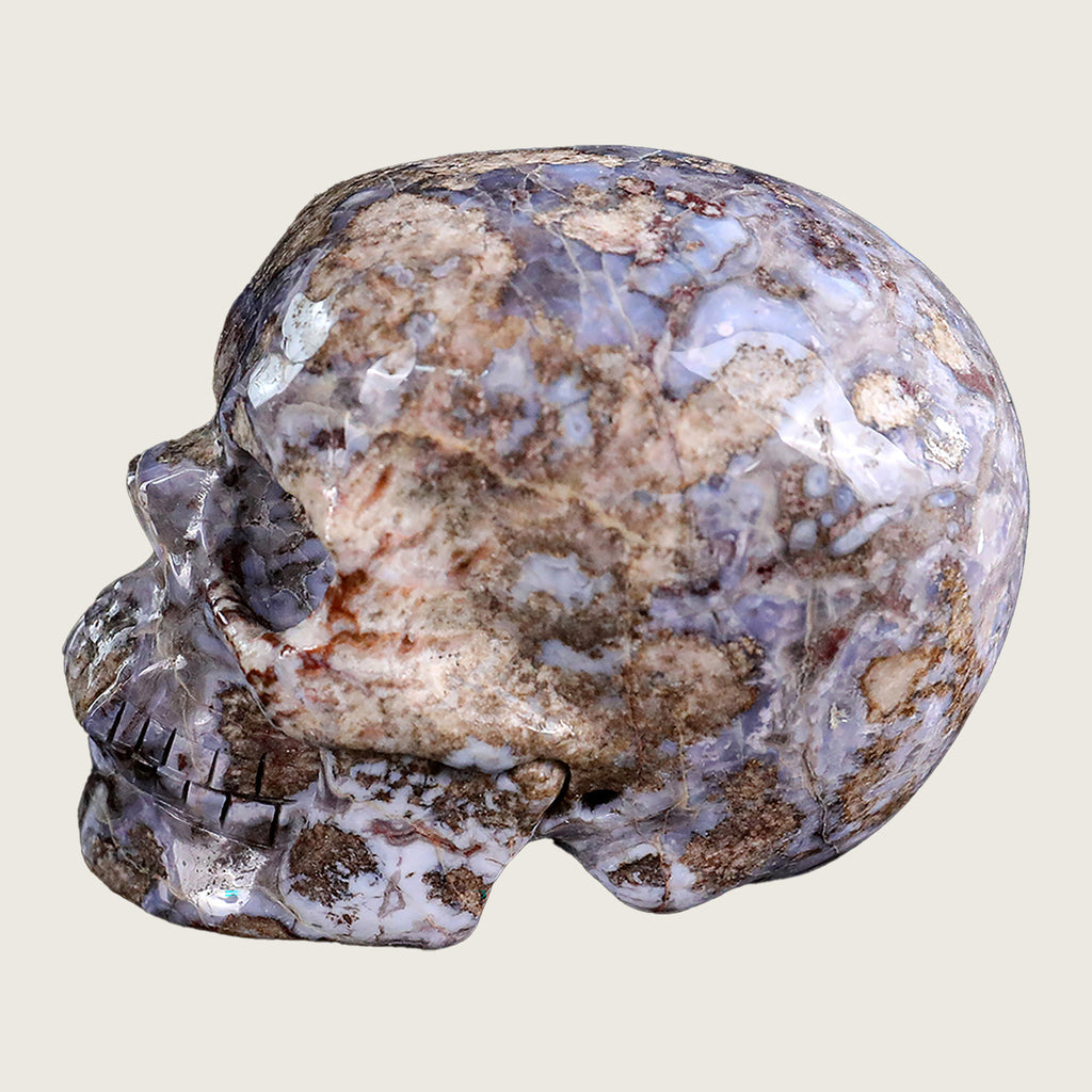 3.0" Blue Flower Agate Crystal Skull Carving  #SKHBF3001