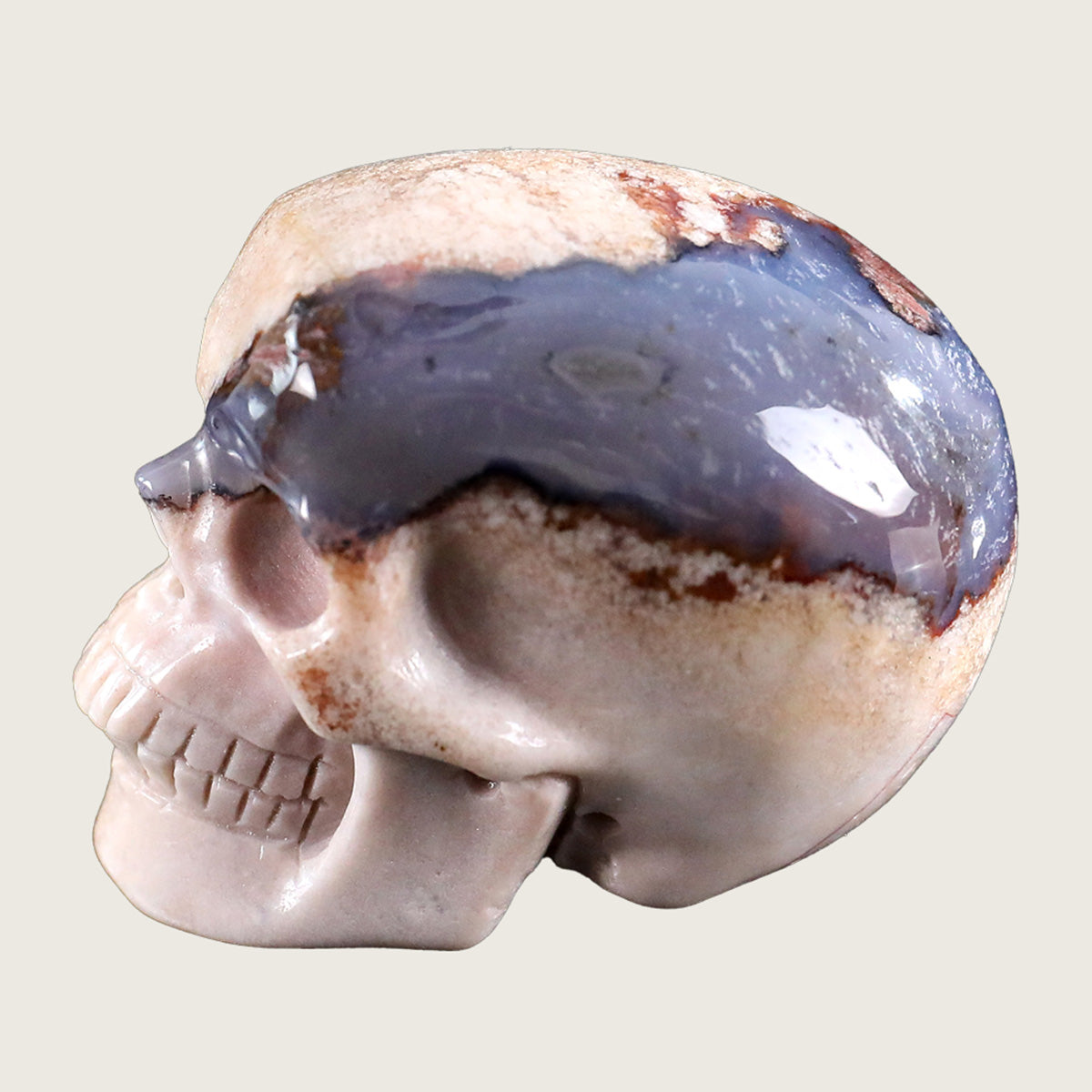 2.2" Blue Flower Agate Human Skull Carving  #SKH22003