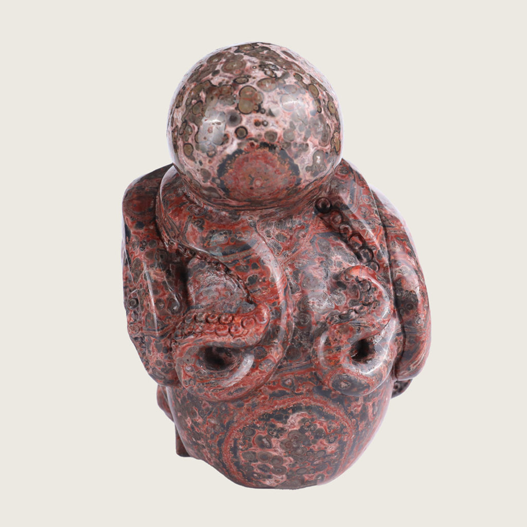 4.2" Leopard Jasper Octopus & Skull Carving  #SCS0010