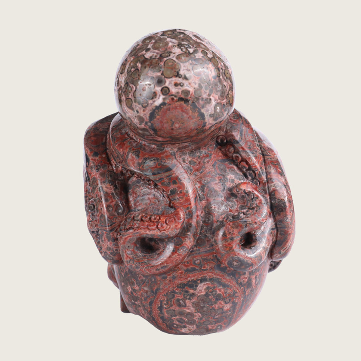 4.2" Leopard Jasper Octopus & Skull Carving  #SCS0010