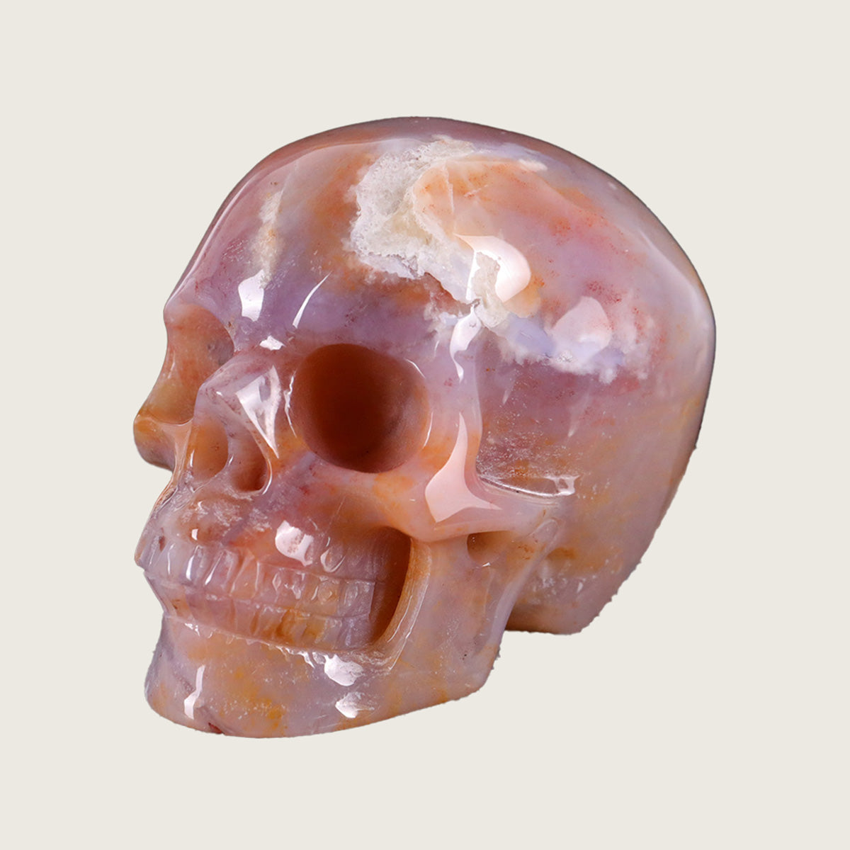 3.0" Chalcedony Jasper Human Skull Carving  #SKH30020