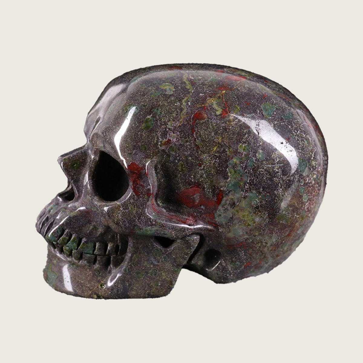 3.0" Dragon Blood Jasper Human Skull Carving  #SKH30016