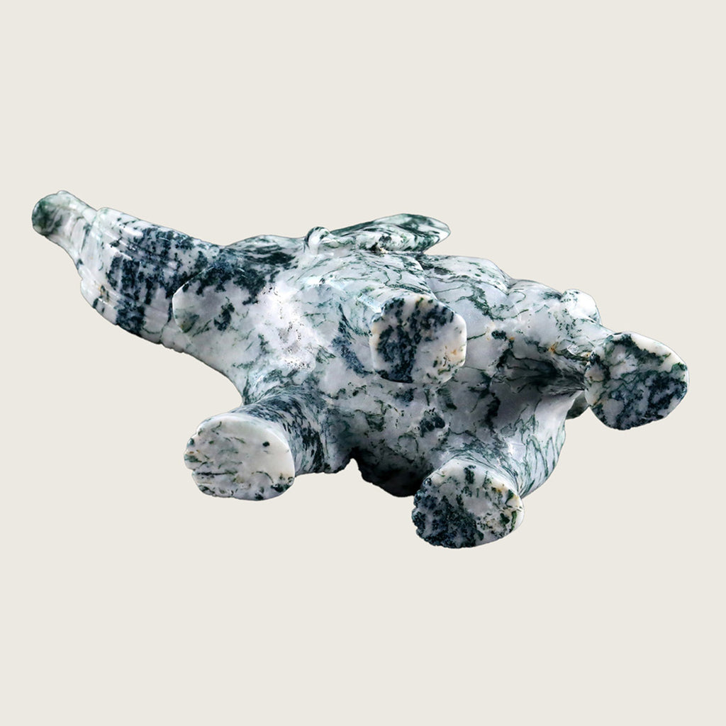 6.3" Moss Agate Elephant Carving  #CTC0019