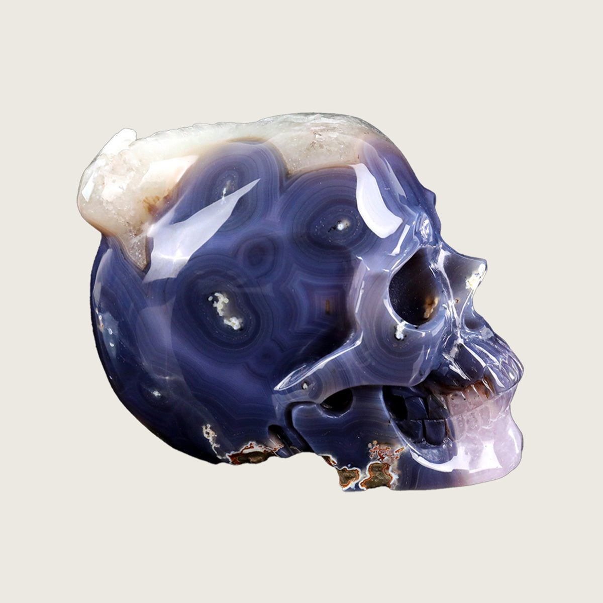 6.0" Geode Agate Crystal Skull Carving  #SCS0018