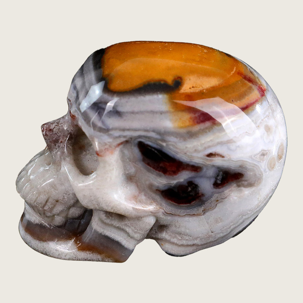2.2" Red Crazy Lace Agate Human Skull Carving  #SKH22010