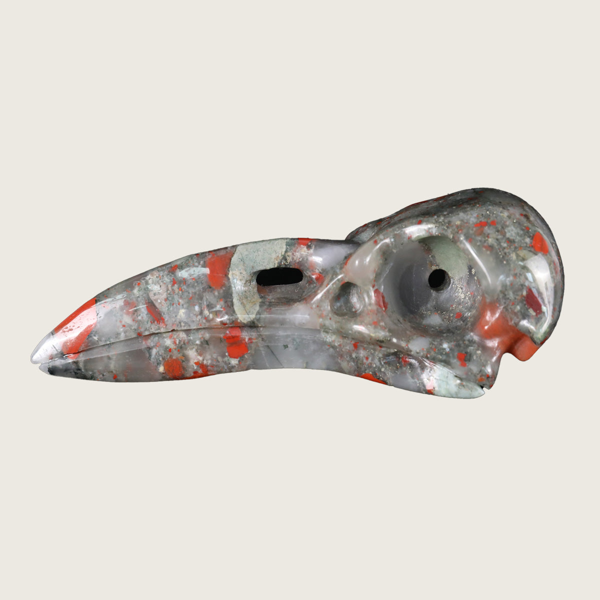 4.6" African Bloodstone Raven Skull Carving  #CSC0011
