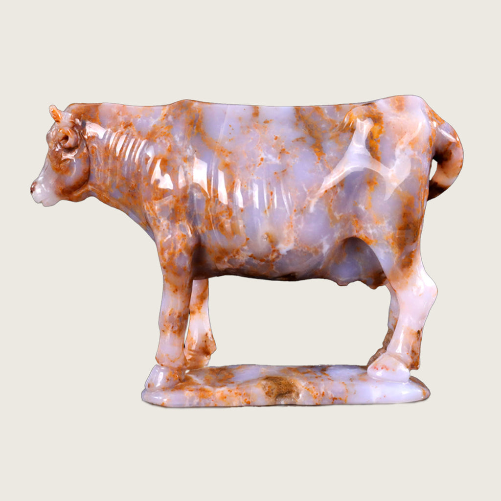 5.3" Chalcedony Jasper Cow Carving  #CTC0059