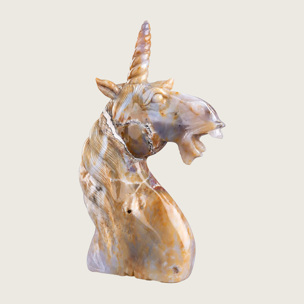 13.0" Yellow Chalcedony Unicorn Head Carving  #CTC0069