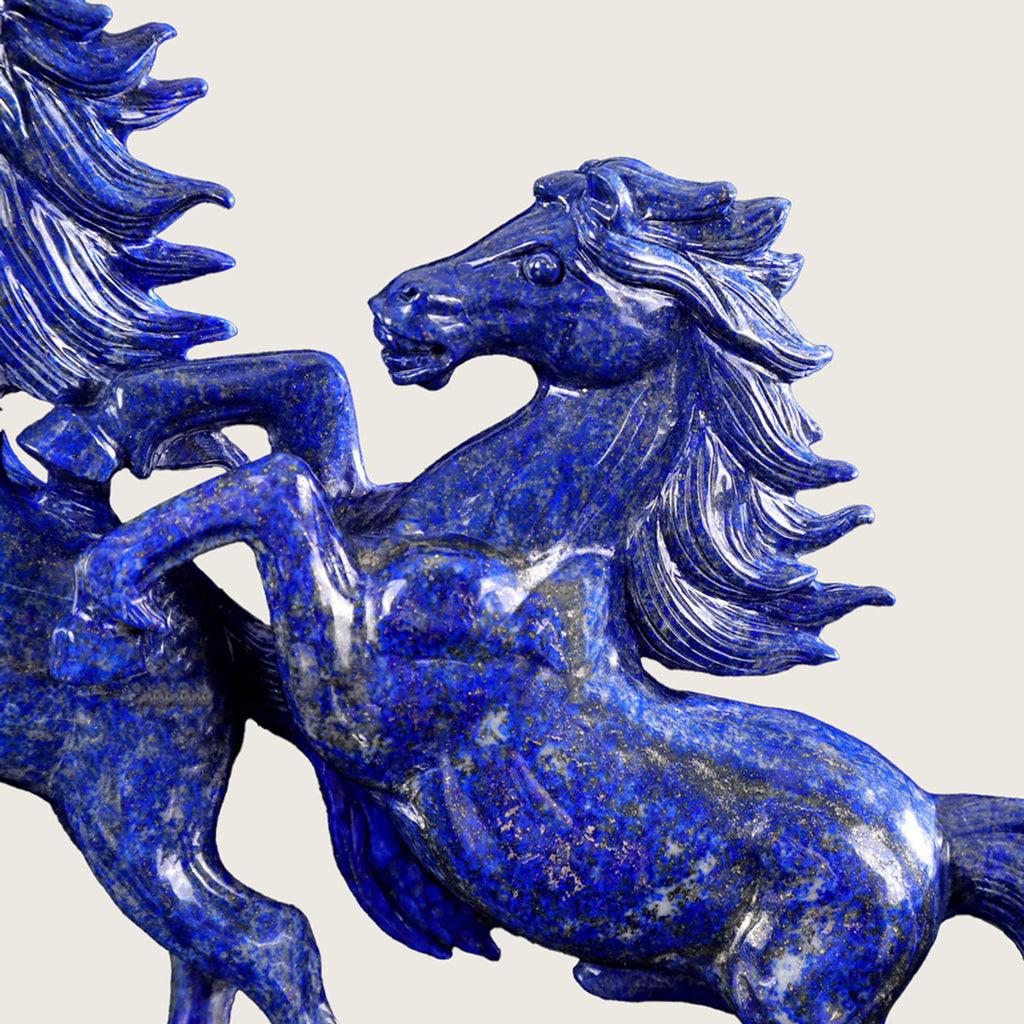 12.0" Lapis Lazuli Double Horses Carving  #CTC0008