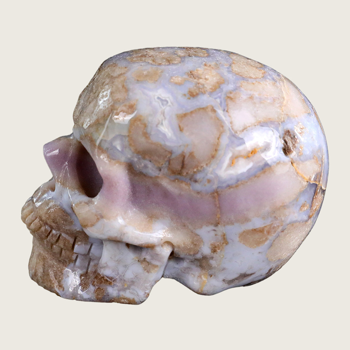3.0" Blue Flower Agate Human Skull Carving  #SKH30009